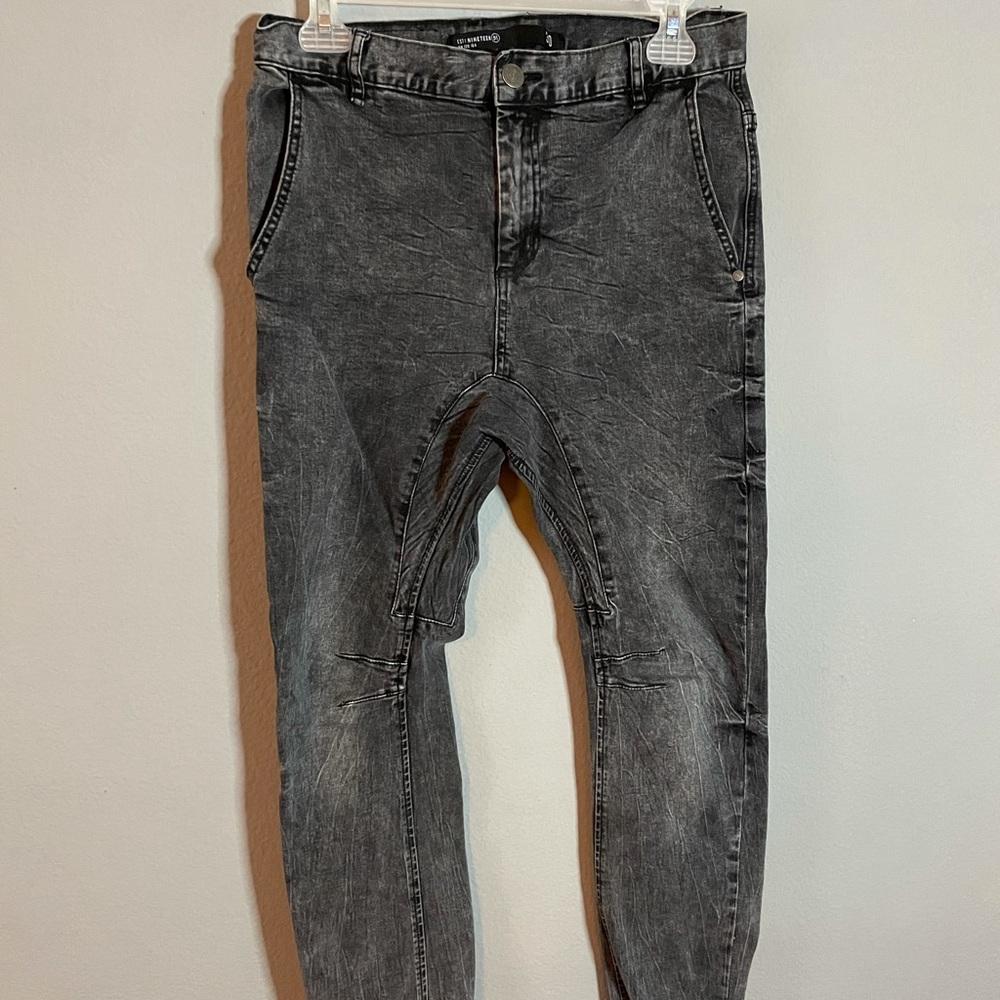 Acid wash gray skinny jean joggers